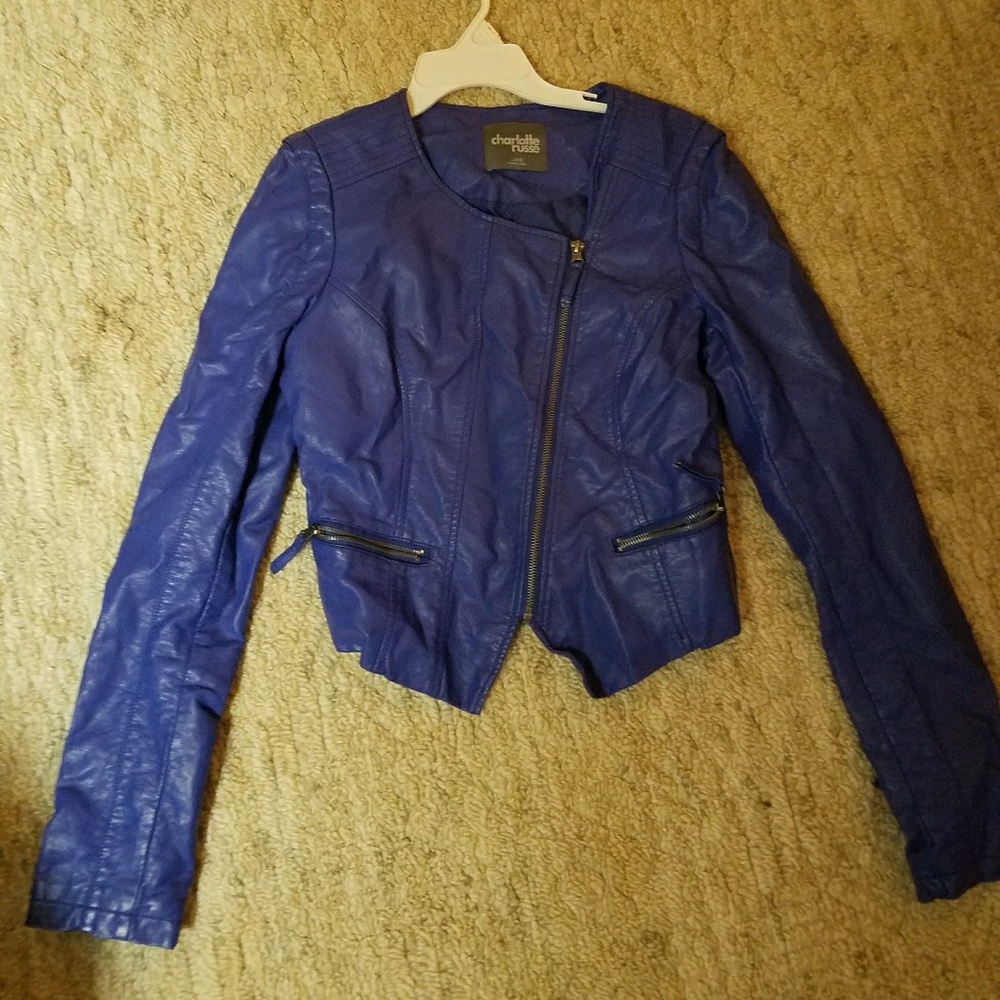Purple pleather asymmetric jacket